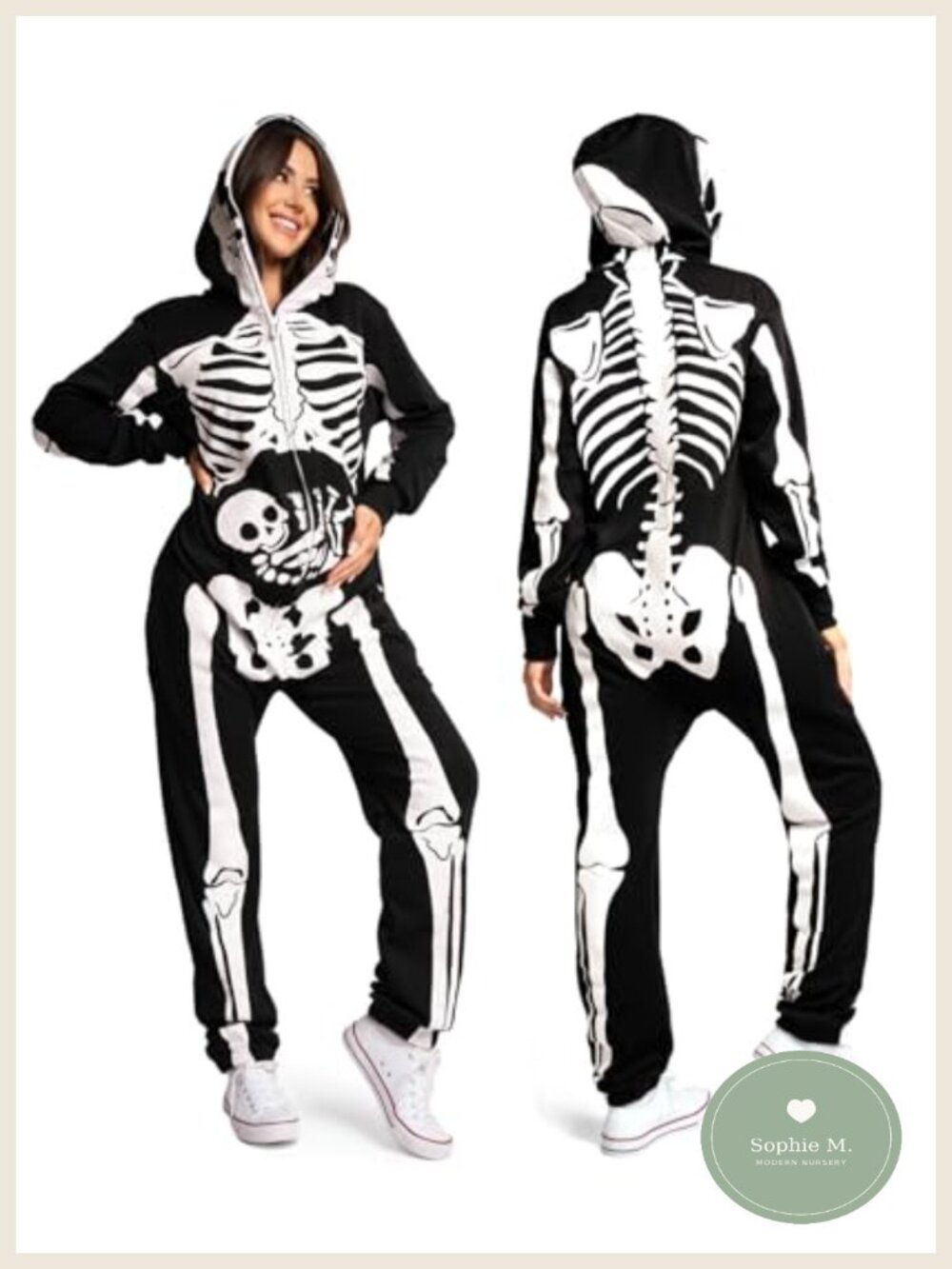 Skeleton Jumpsuit Halloween Costume Women One Piece Zipper Fleece